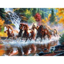 초원의 백마 흑마 군마 큐빅 구슬십자수 승진 성공운 5D 풀 스퀘어 팔마도 칠마도 말 그림 DIY, Square Drill 80x60cm, 4170