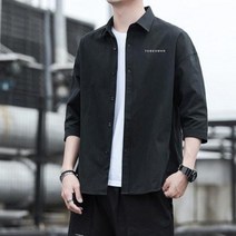 셔츠 남방 블랙 정장 면접 장례식장 조문 오피스 베이직 칠부 남 얇은 루즈핏 칼라 톱 스타일 멋스러운 코트