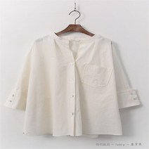 다잇템 여자 무지 폴딩 코튼셔츠 칠부반팔 셔츠 (8323306)