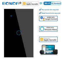 애플 홈킷 스마트 스위치 중립 없음 EU US 와이파이 터치 센서 조명 벽 홈 1 2 3 갱 시리 음성 제어, 662 Homekit BLACK 01