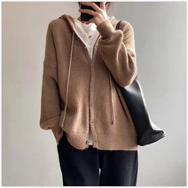 프리티글라라 여성 간절기 니트 후드 가디건 숏가디건 g-105