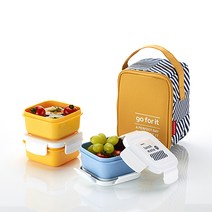 (2개묶음)런치메이트 도시락세트 미니3단, 옐로우, 2개