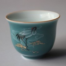 색상 유약 크레인 세라믹 찻잔 가정용 차 컵 중국 세트 다도 액세서리 골동품 도자기 그릇 Drinkware, 5.6x4.5cm 50ml_라이트 그린