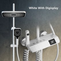 샤워기헤드 필터 욕실 샤워 수도꼭지 세트 4 가지 기능 디지털 디스, White With Digisplay