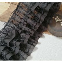 레이스원단 면 레이스 천 12CM 와이드 화이트 블랙 3 겹 3D 주름 메쉬 쉬폰 자수 프릴 트림DIY 드레스 의류 칼라 바느질 장식 8974EA52, 01 Black