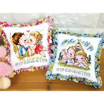 더스티치 십자수패키지 주차쿠션 DIY만들기세트 실포함, 플라워셔링주차-파랑