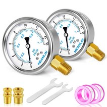 MEANLIN MEASURE 0~160Psi 스테인리스 스틸 0.6cm(1/4인치) NPT 6.4cm(2.5인치) 페이스 다이얼 액체 충전 압력 게이지 WOG 워터 오일 가스 하단, Lower Mount, 0-15Psi/2PCS, 0-15Psi/2PCS
