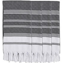 BOSPHORUS 4개 세트 터키산 면 목욕 해변 Peshtemal Fouta 타월 담요 다이아몬드 직조 사전 세탁 XL 180.3x91.4cm71x36인치 네이비 USA 미국, Black