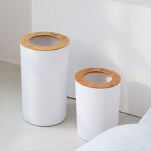 원목 블랙 뚜껑 없는 쓰레기통 인테리어 원형 모양 고급 대나무 집성목 소재 뚜껑 휴지통 소 오픈형
