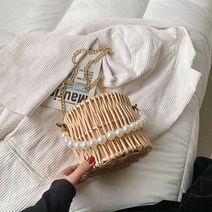 통 감성 자전거 캐주얼 여름 등나무 짠 여성 어깨 Crossbody 가방 패션 진주 체인 바구니 Drawstring 숙녀, 06 Style F