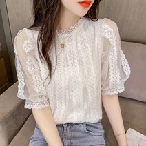 도니와 여성 2컬러 고급스러운 레이스블라우스 7부소매 쉬폰블라우스