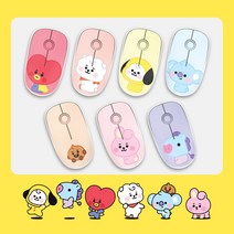 BT21 무선 무소음 마우스 소리안나는 조용한 베이비 캐릭터 치미 타타 슈키 쿠키 코야 알제이 망 컴퓨터 노트북 사무용 pc 독서실 슬림한 귀여운 토끼 핑크 레드 하트 굿즈, 무선마우스 망