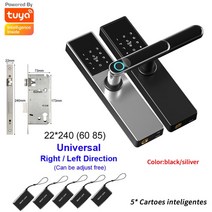 Diosso 생체 인식 전자 도어락 디지털 블랙 스마트 잠금 Tuya 앱 원격 잠금 해제 키리스 잠금 지문 도어락 RH05, 27.6085 - SILIVER