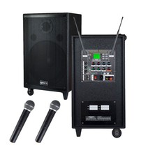 그레이스 충전식 무선 앰프 일체형 시스템 400W 무선마이크 2개 휴대용 스피커, 핸드마이크+핸드마이크, 그레이스 EG410