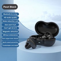 골전도 블루투스 5.3 이어폰 이어 클립 귀걸이 무선 헤드폰 Hifi 스테레오 통화 터치 컨트롤 스포츠 헤드셋 경량 고품질 정밀한 내구성 지속력 있는, Pearl Black _CHINA, 2.Pearl Black