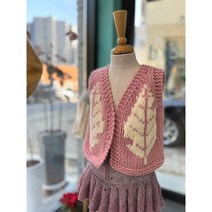[대바늘 DIY패키지] 나뭇잎베스트/니트조끼/대바늘패키기/동영상없음, 10~11세, 연그레이(아이보리)