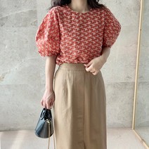 펀칭블라우스 여름 반팔 꽃무늬 플라워 펀칭 자수 퍼프 소매 블라우스