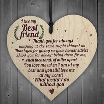 XLD Store Love Best Friend Friendship Sign Women Birthday Plaque Shabby Chic Wood Hanging Heart Than, 1