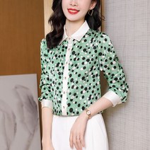 카라넥 실크 누에실 여성 롱 소매 프린트다 2022 봄 여름 프렌치 와이셔츠 와이드 루즈핏 상의 4772211364