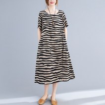 Yanda 여름 스트라이프 빅사이즈 여성의류 롱원피스 반팔