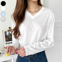 가비진 여성용 무지 베이직 쫀쫀 스판 브이넥 긴팔 티셔츠