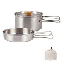 KATUMAI 휴대용 조리기구 304 스테인리스 접이식 손잡이 냄비 1.7L 캠핑 냄비와 프라이팬 야외 하이킹 낚시 싱글 피크닉 식기 세트, 국솥+프라이팬