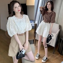 패션 여름 세트 여성 쉬폰 티셔츠+와이드 팬츠 세트 HA916