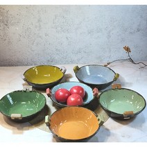 덮밥그릇 샐러드그릇 핸드메이드 도자기 손잡이 그릇 예향 중, 민트