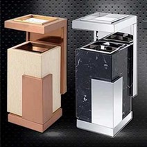 스탠드 재털이 대리석 업소용 고급 흡연실 쓰레기통, 블랙 앤 실버 - 30x30x70cm