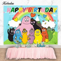 Kabodou Barbapapa 가족 사진 배경 생일 축하 베이비 샤워 장식 배너, 04 04_17 Polyester 250x180cm