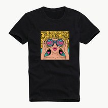 빅사이즈 남여공용 M~4XL 와우걸 레터링 프린팅 그래픽 반팔 티셔츠 커플티