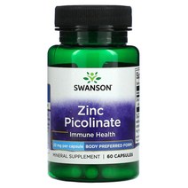 스완슨 아연 Picolinate 면역 Health 22 mg 60 캡슐