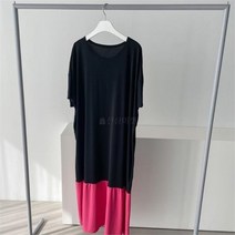 기타 여자반팔컬러블럭이지박스핏원피스