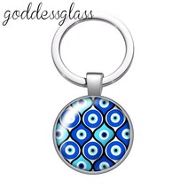 잘 나가는 완전 빠른 더 빠르게 뷰티 블루 악마의 눈 종교 사진 라운드 유리 카보 숑 키 체인 가방 자동, 04 YA1286-04