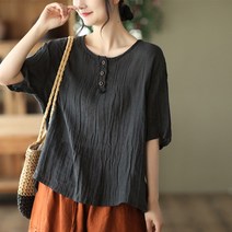 ONEPICK [안심구매 무료교환] 여름 모시 저고리 복고 가연 주름 맨투맨 여자티셔츠
