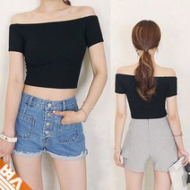 여자 심플 크롭 반팔티 입술 넥티 오프숄더티 배꼽티