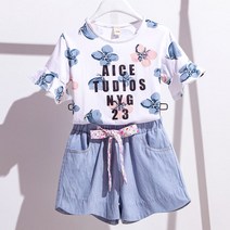 여아 여름옷 세트 마린룩 아동복 여름 한국 티셔츠 중 청 반바지 투피스 R11506