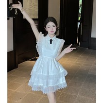 화이트 민소매 셔츠 원피스 여성 여름 레이스