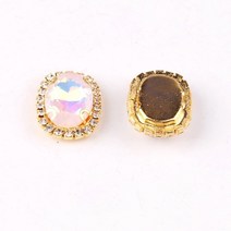 젤리 캔디 ab 색 타원형 모양 유리 크리스탈 라인석 체인 in gold metal 온, a1 흰색 ab, 13x18mm 10개