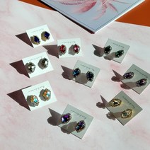 [9color] 스와 원석 귀걸이 핸드메이드 자체 제작 보석 큐빅 반짝 영롱 트윙클 룩북 골드 영화 유럽 로코코 공주 풍