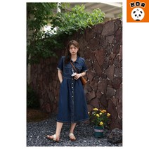 여름 여성 반 빅사이즈 데님 셔츠형 벨트 롱원피스