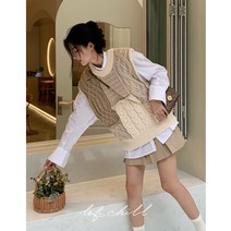패션 정장 원래 일본 기타 느슨한 복고풍 니트 스티치 울 조끼 셔츠 스커트 투피스 세트