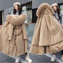 경량패딩 롱패딩 오버핏 재킷 여성용 파카 두꺼운 따뜻한 모피 안감 긴 파카 여성 양털