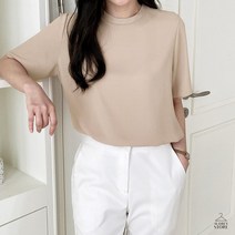 여름 여성 심플 라운드 뒷지퍼 반팔 블라우스 정장 하객 면접 베이지 아이보리 소라 블랙