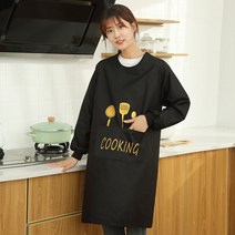 긴팔 앞치마 여성 주방 홈 방수 오일 방지 한국 스타일 패션 요리 오버올 성인 남성 작업복 맞춤형, 나이프와 포크 일반_블랙 긴 소매