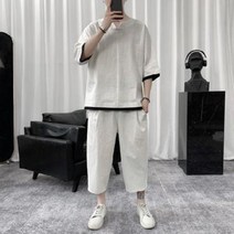 남자 린넨 상하의 세트 한복 당복 남풍 여름 반팔 빈티지 중국풍 도포 남장 면마 티셔츠