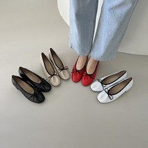 4cm 소가죽 리본 셔링 플랫슈즈 데일리 펌프스 구두 캐주얼 힐 발목 미들