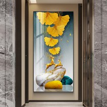 HAENGBUK 황금 사슴과 은행잎 대형 보석십자수 부자되는 실내 취미 생활, 하나, 70X140cm