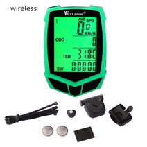자전거속도계 속도계 WEST BIKING-무선 바이크 컴퓨터 20 가지 기능 속도계 주행 거리계 사이클링 유선, 06 Green black wireless