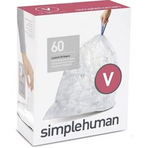 Simplehuman 투명 쓰레기 봉투 분리수거 16~18리터 Drawstring Trash Bags 이음매 사용 내구성 뛰어남 60개입 휴지통 심플휴먼 V, 16~18L